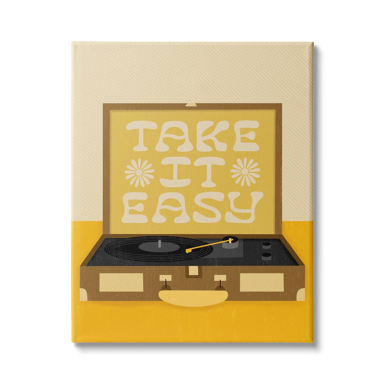 Stupell Industries Take it Easy Motivational Vintage Boho Record Player Canvas Wall Art